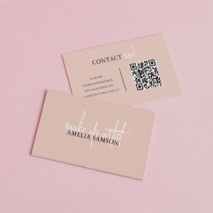 Carte De Visite Typographie crème Beige Script Qr Code