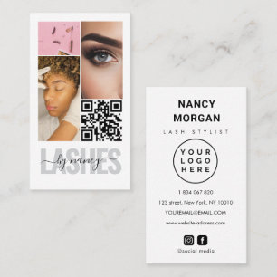 Carte De Visite typographie de cils 3 Collage photo Code Qr Logo