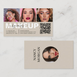 Carte De Visite Typographie de Maquillage 3 Collage Photo Code QR