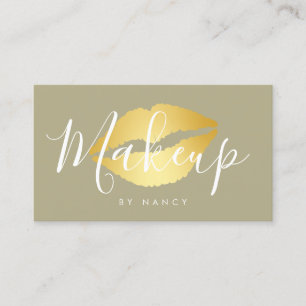 Carte De Visite Typographie de maquillage moderne Sage Green Gold