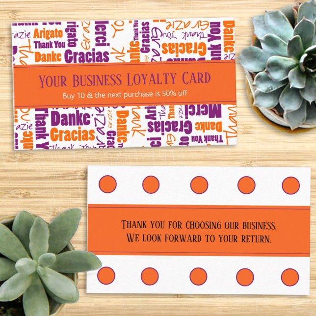 Carte De Visite Typographie de Merci multilingue Loyalty Punch (Créateur téléchargé)