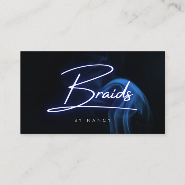 Carte De Visite Typographie de script à tresses bleues néon  (Devant)