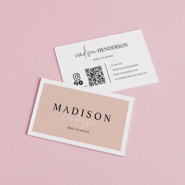 Carte De Visite Typographie de script Boho Professional Code QR (Créateur téléchargé)