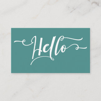 Carte De Visite Typographie de script Hello blanc sur Turquoise mo