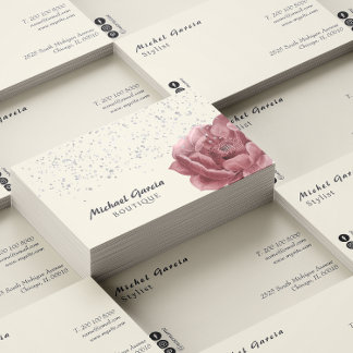 Carte De Visite Typographie de script manuscrite Roses roses rose 