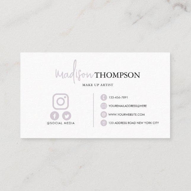 Carte De Visite Typographie de script Monogramme Lavender Pale Cod (Dos)