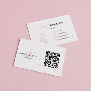 Carte De Visite Typographie de script monographique Code QR rose p