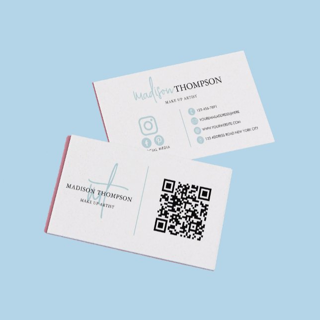 Carte De Visite Typographie de script monographique Sky Blue QR Co (Créateur téléchargé)