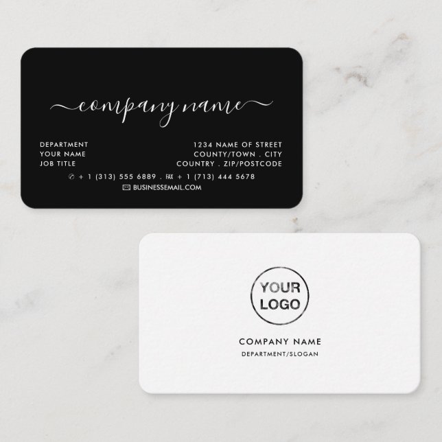 Carte De Visite Typographie de script simple - Logo - Noir & Blanc (Devant / Derrière)