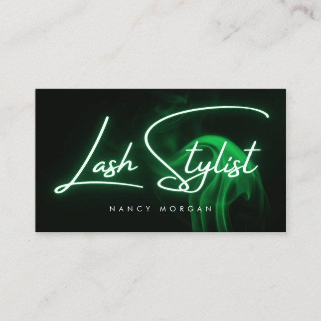 Carte De Visite Typographie de styliste de cils néon vert  (Devant)