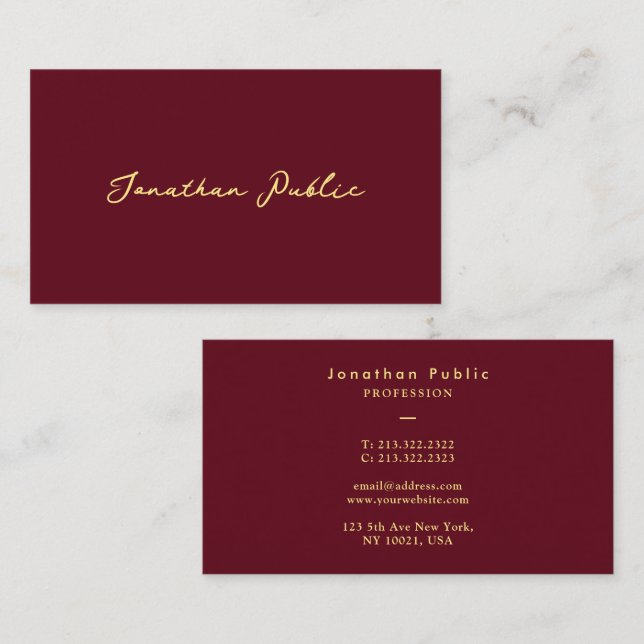 Carte De Visite Typographie d'or Faux sur mesure Texte du script (Devant / Derrière)
