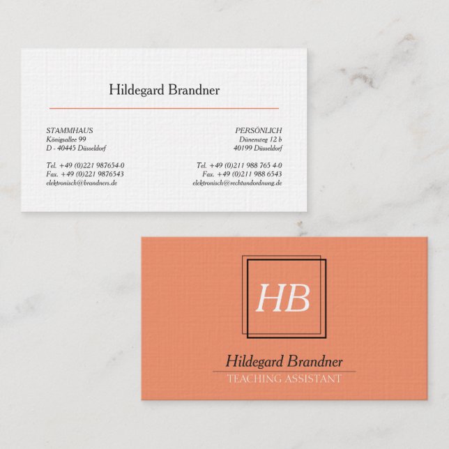 Carte De Visite Typographie et saumon (Devant / Derrière)