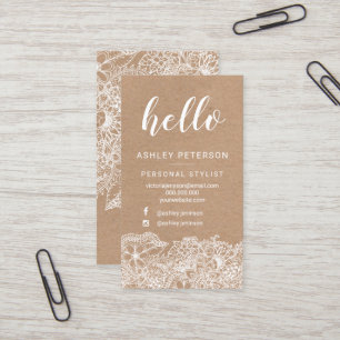 Carte De Visite Typographie florale de papier d'emballage de blanc