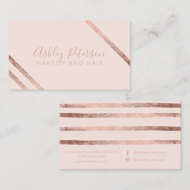 Carte De Visite Typographie géométrique de maquillage de rose de (Devant / Derrière)