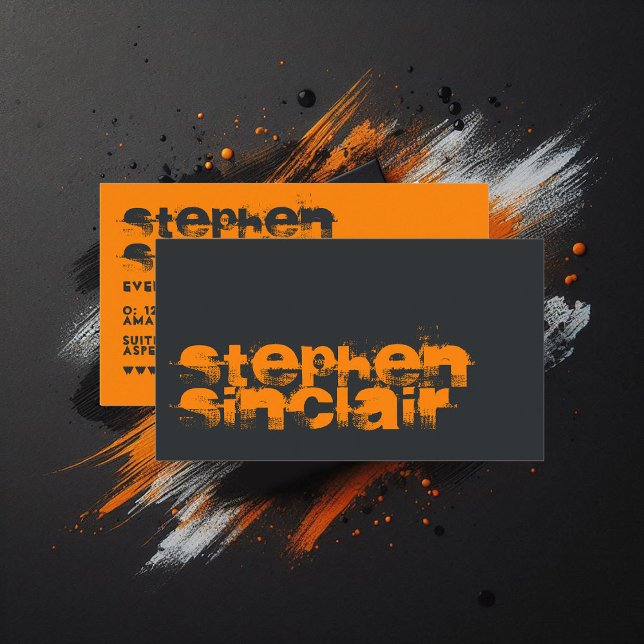 Carte De Visite Typographie Grunge Noir et Orange (Black and Orange Grunge Typography Business Card)