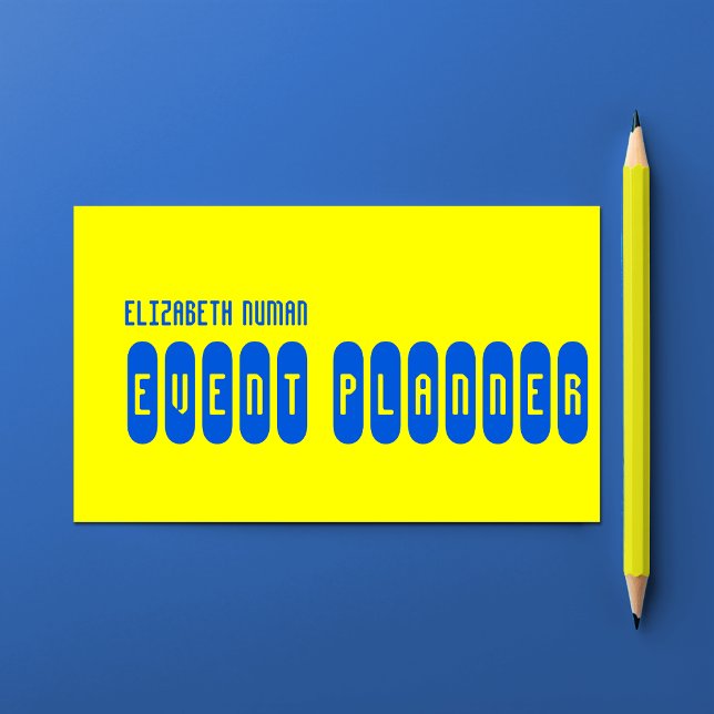 Carte De Visite Typographie jaune et bleue cool (Trendy Typography Business Card)