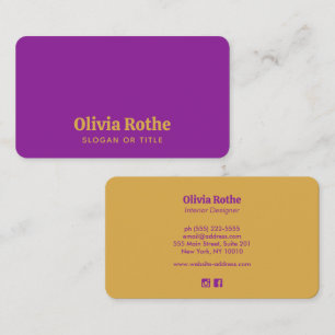 Carte De Visite Typographie jaune moderne violet