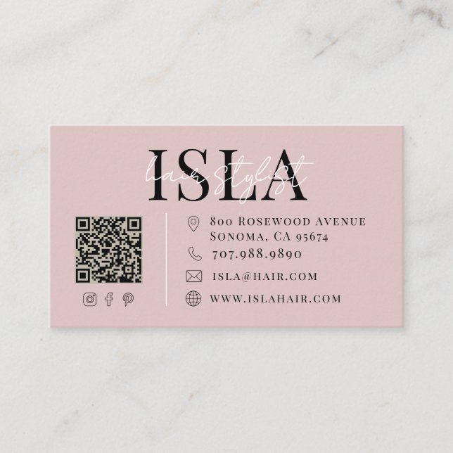 Carte De Visite Typographie Moderne de Coiffeur Rose Pâle (Devant)