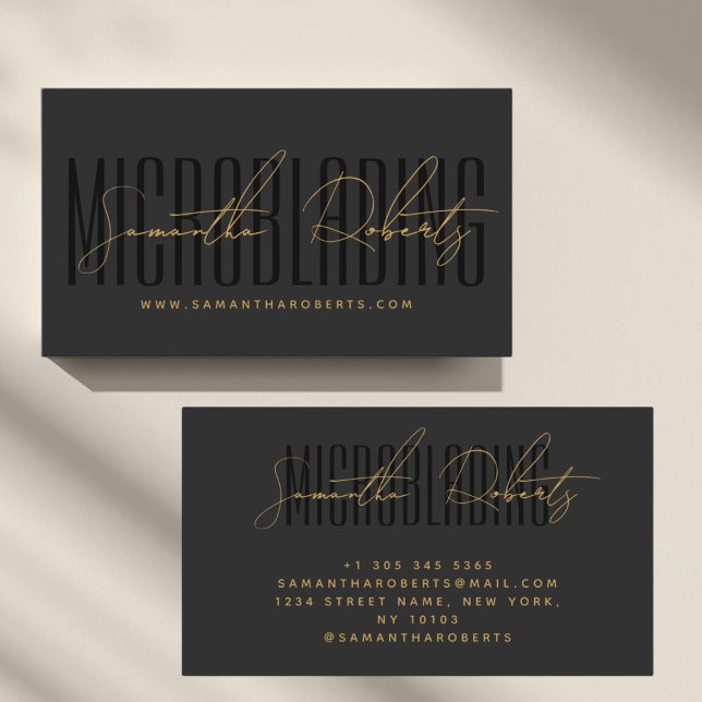 Carte De Visite Typographie moderne de microblading gris noir (Créateur téléchargé)