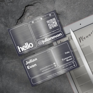 Carte De Visite Typographie moderne en métal brillant Bold Bonjour