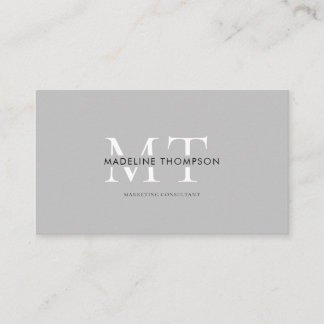 Carte De Visite Typographie moderne Monogramme gris clair QR code