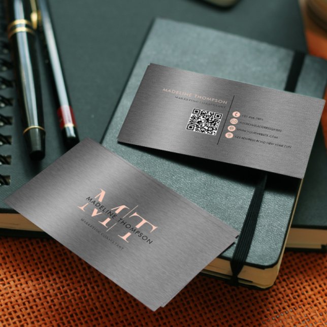 Carte De Visite Typographie moderne Orange Metallic Code QR (Créateur téléchargé)