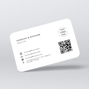 Carte De Visite Typographie moderne QR Code Social Media Logo Blan