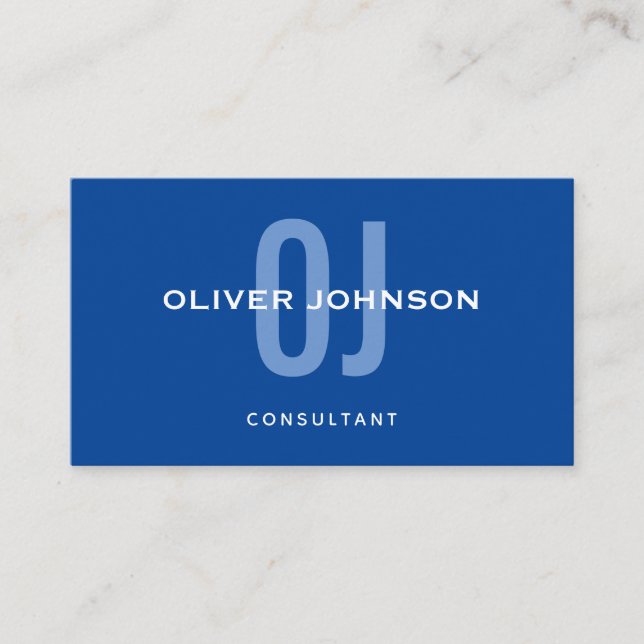 Carte De Visite Typographie Monogramme Nom Initiales Bleu Blanc Bl (Devant)
