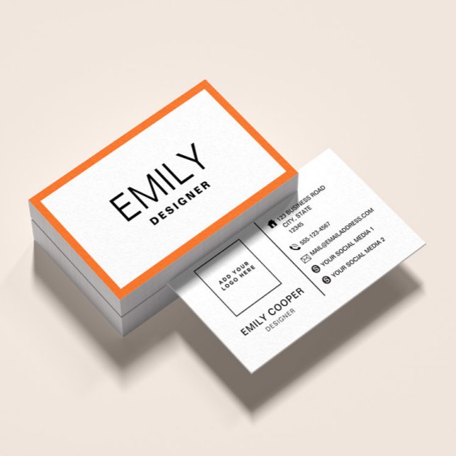 Carte De Visite Typographie noire moderne | Bordure orange (Créateur téléchargé)
