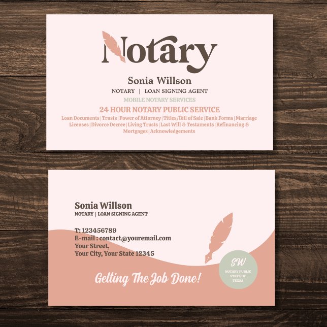 Carte De Visite Typographie Notaire Agent de signature de prêt pub (retro typography notary logo)