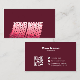 Carte De Visite Typographie ondulée rétro moderne CODE QR bordeaux