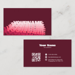 Carte De Visite Typographie ondulée rétro moderne CODE QR bordeaux