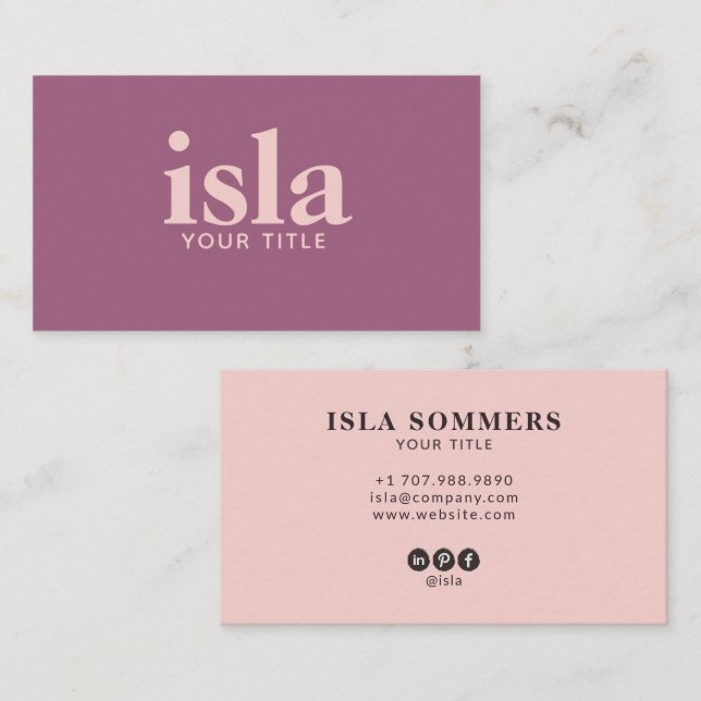 Carte De Visite Typographie professionnelle de blush prune poussié (Devant / Derrière)