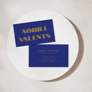 Carte De Visite Typographie rétro colorée en gras Blue Gold Creati