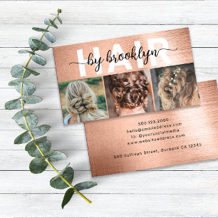 Carte De Visite Typographie rose Gold Photo Hair Styliste