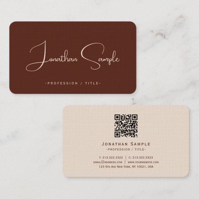 Carte De Visite Typographie Script Terracotta Luxe Linge De Luxe (Devant / Derrière)
