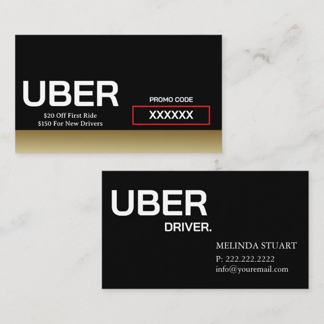 Carte De Visite Uber Driver Moderne Gold Frontière Orientation (Devant / Derrière)