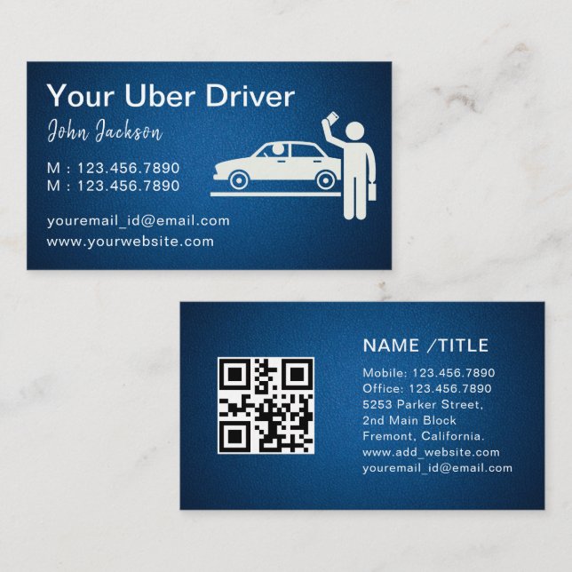 Carte De Visite Uber Driver Taxi Limo Cool Blue Metal QR Code (Devant / Derrière)