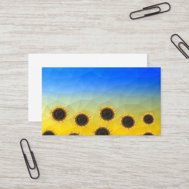 Carte De Visite Ukraine jaune bleu géométrie maillage motif Fleurs (Devant/Arrière en situation)