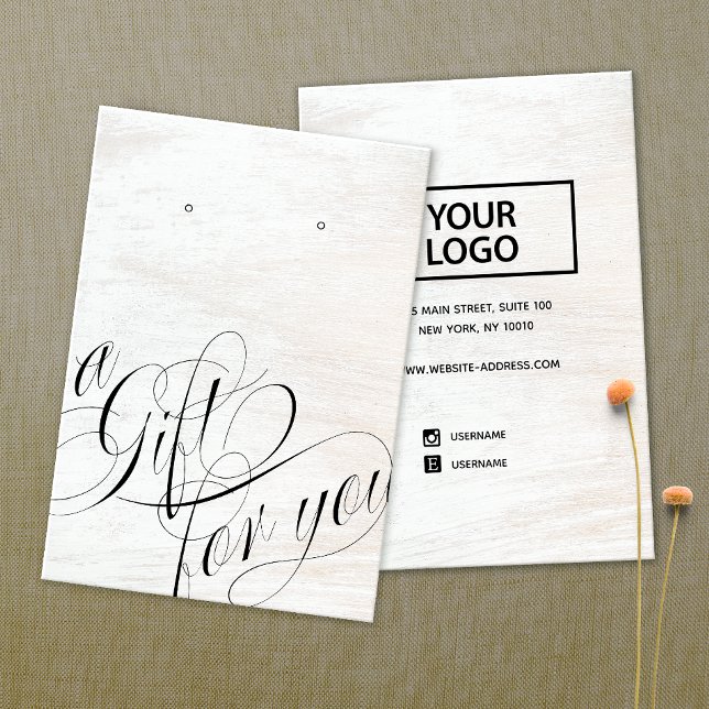 Carte De Visite Un cadeau pour vous ajouter logo Bois blanc Écran  (Créateur téléchargé)