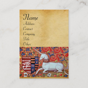 Carte De Visite UNICORN / Antique Monogramme de parchemin Brown