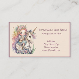 Carte De Visite Unicorn Fairy Princess Imaginaire Magique Personna