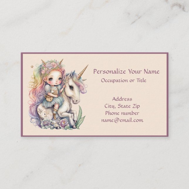 Carte De Visite Unicorn Fairy Princess Imaginaire Magique Personna (Devant)