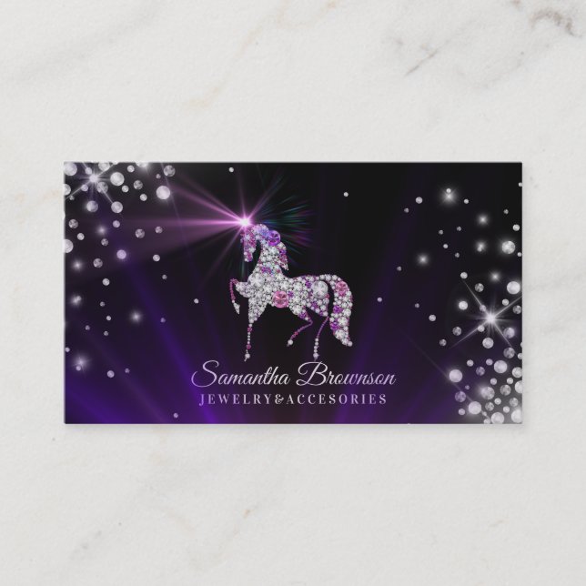 Carte De Visite Unicorn gemmes diamants bijoux violet (Devant)