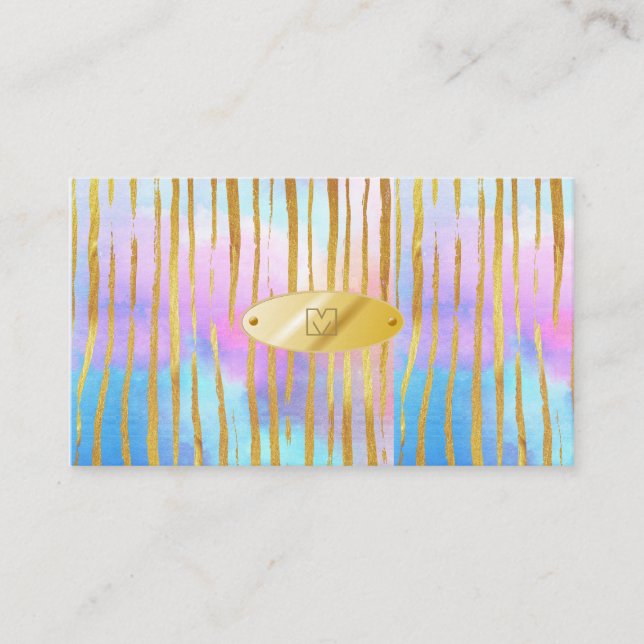 Carte De Visite Unicorn Magic Rose Gold Stripe Monogramme (Devant)