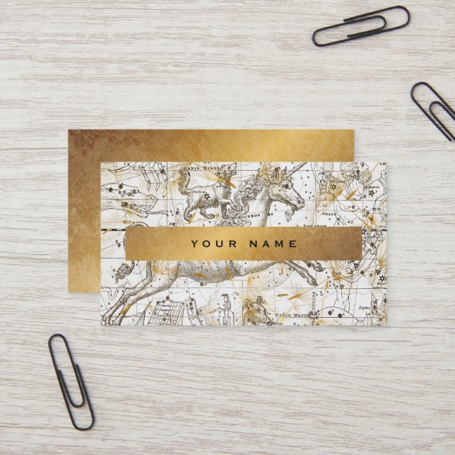 Carte De Visite Unicorne Blanc Grungy Or Dandelion Confetti Vip (Devant/Arrière en situation)