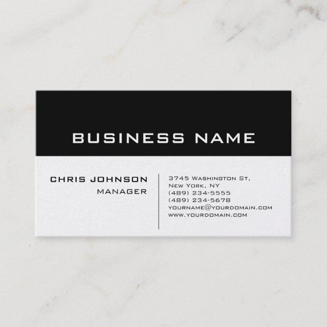 Carte de visite unique chic noir blanc pour manage (Devant)