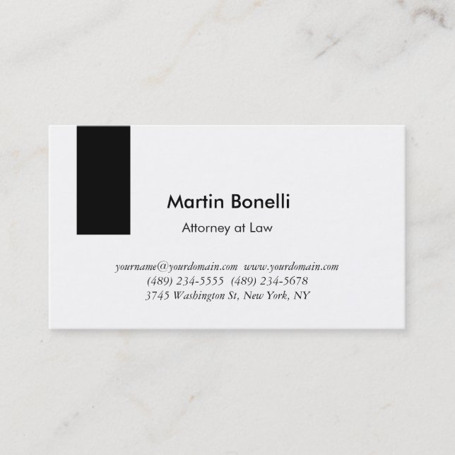 Carte De Visite Unique Classique Simple Noir & Blanc (Devant)