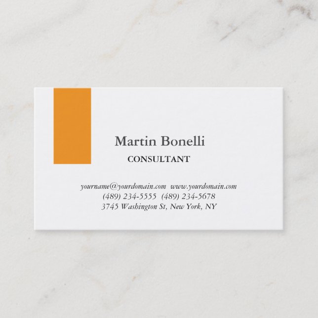 Carte De Visite Unique Classique Simple Orange & Blanc (Devant)
