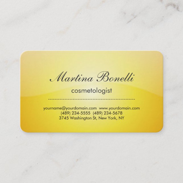 Carte de visite unique de cosmétologue jaune (Devant)